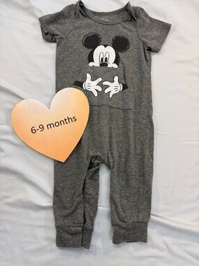 Disney Baby Charcoal Gray Romper with Mickey Mouse Design